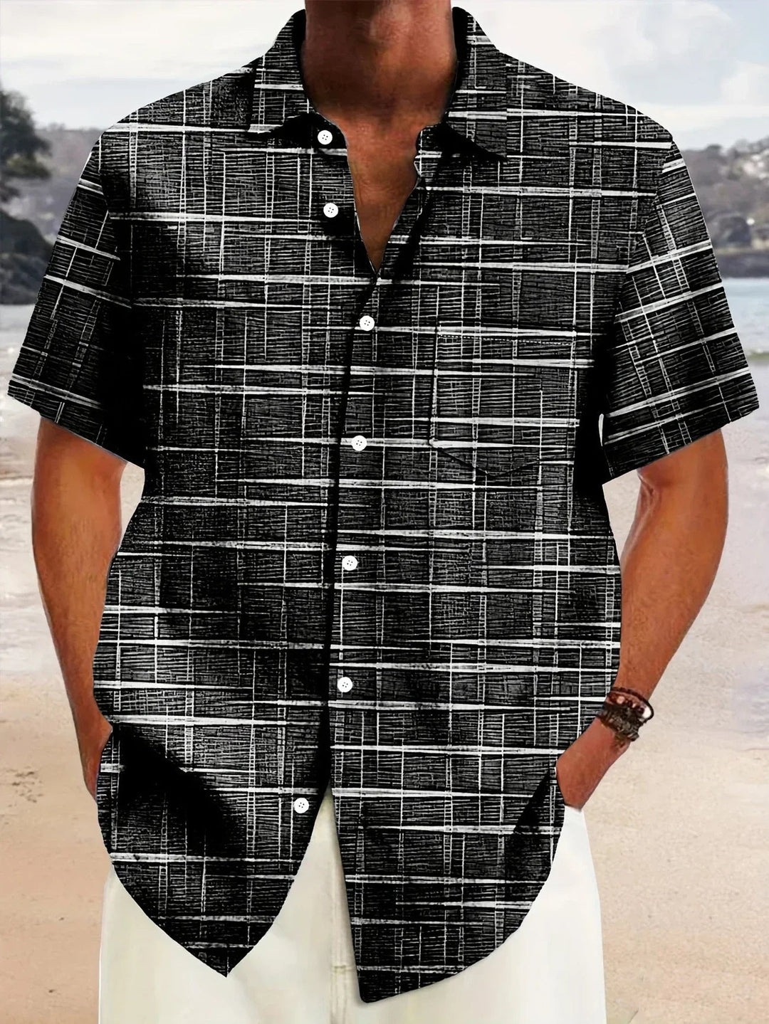 Armin | Herren Kurzarm Muster Knopf Freizeit Shirt