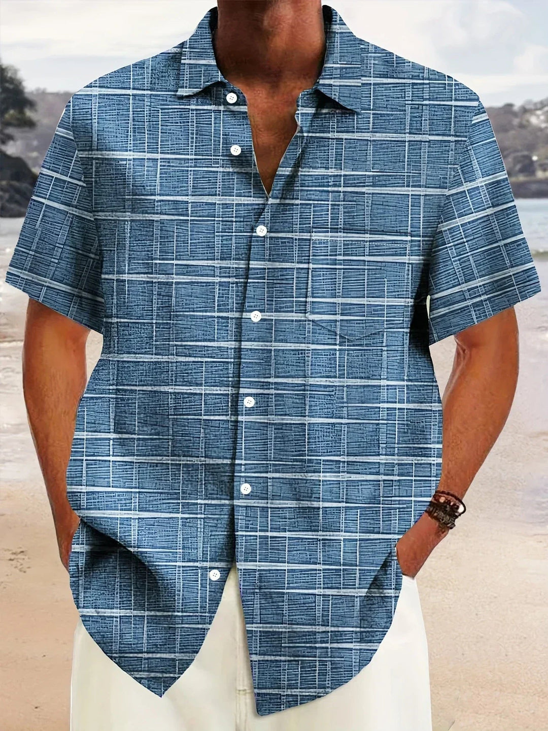 Armin | Herren Kurzarm Muster Knopf Freizeit Shirt