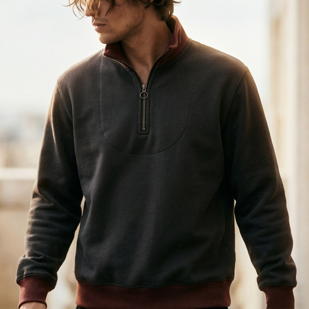 Heinrich | Herren Pullover mit Kontrastbesatz und halbem Reißverschluss