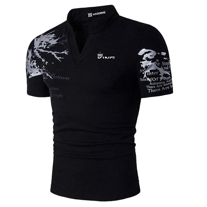 Tobias | Herren Grafikdruck V-Knopfleiste T-Shirt