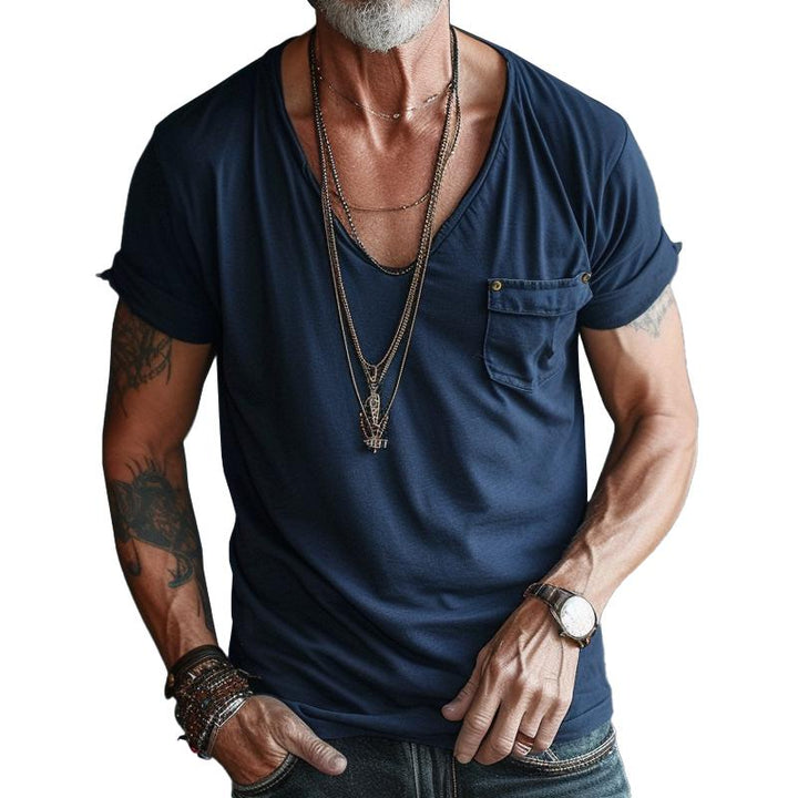 Dominic | Herren Tiefer Rundhalsausschnitt Taschen T-Shirt