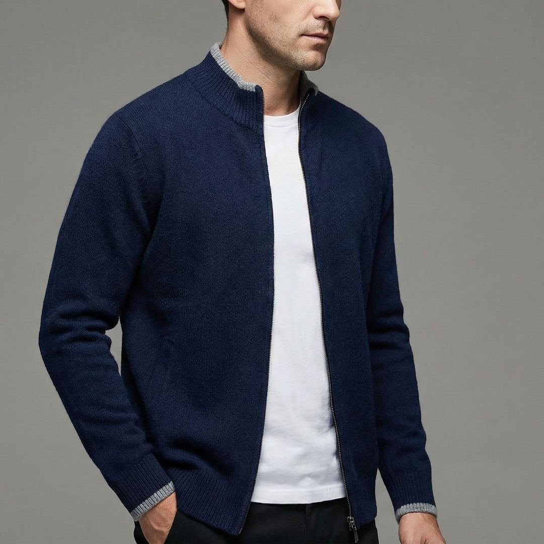 Jan | Herren Strickjacke mit durchgehendem Reißverschluss und Stehkragen