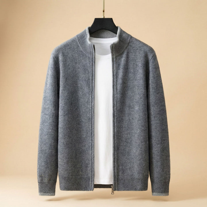 Jan | Herren Strickjacke mit durchgehendem Reißverschluss und Stehkragen