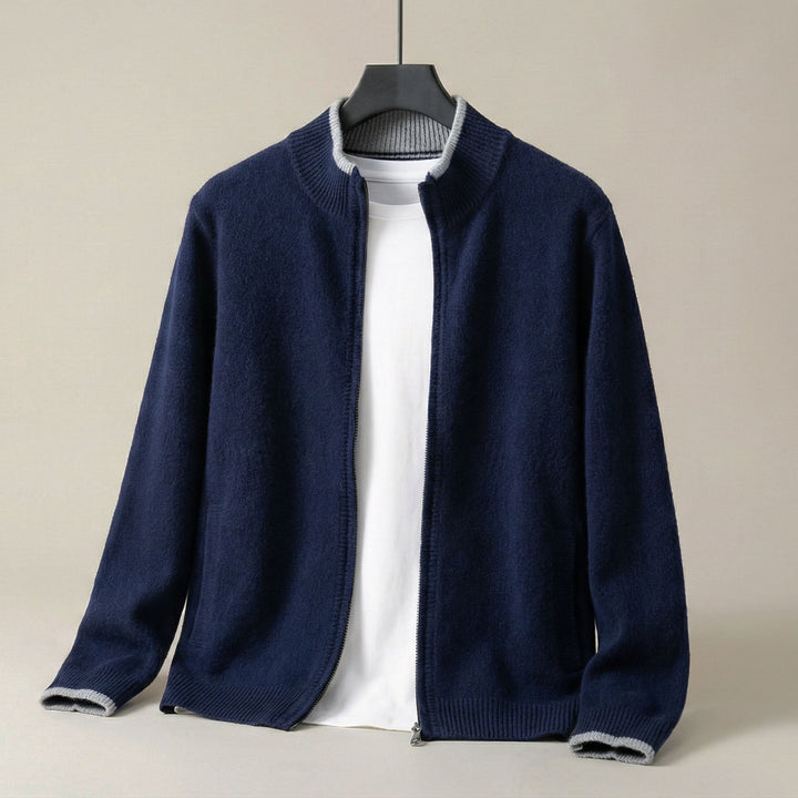Jan | Herren Strickjacke mit durchgehendem Reißverschluss und Stehkragen