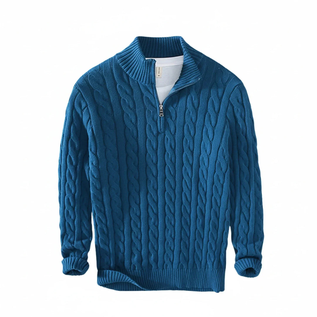 Paul | Herren Zopfmuster Pullover mit halbem Reißverschluss