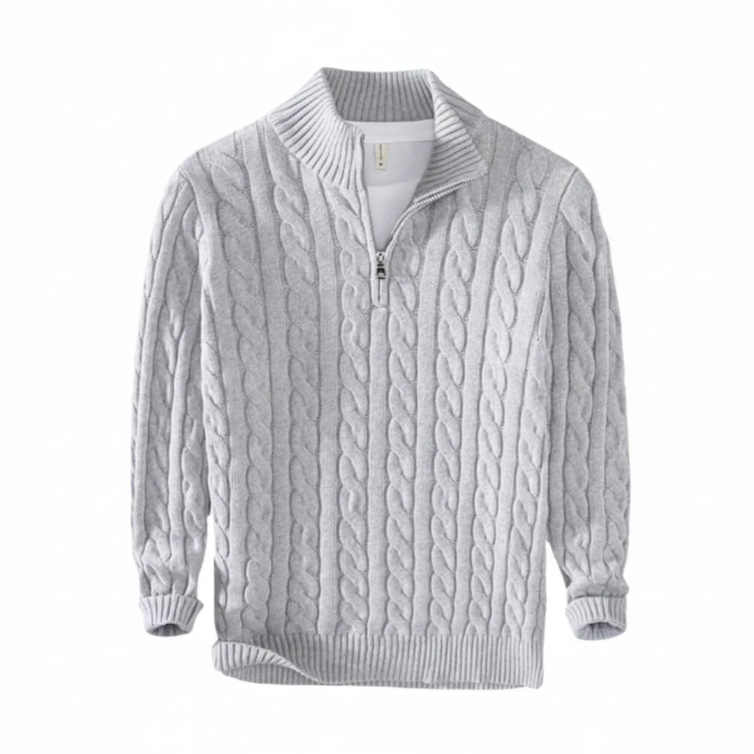 Paul | Herren Zopfmuster Pullover mit halbem Reißverschluss