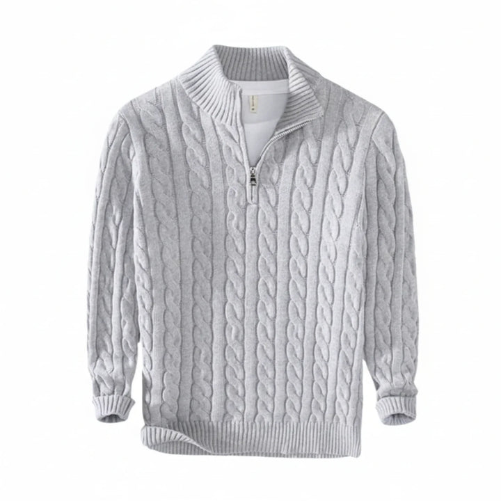 Paul | Herren Zopfmuster Pullover mit halbem Reißverschluss
