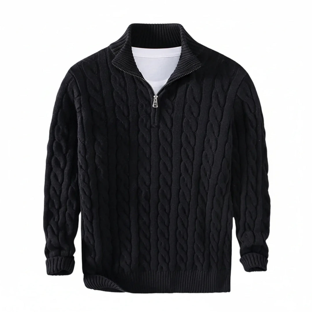 Paul | Herren Zopfmuster Pullover mit halbem Reißverschluss