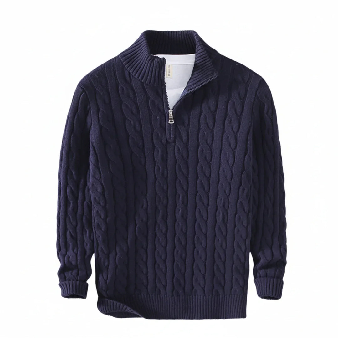 Paul | Herren Zopfmuster Pullover mit halbem Reißverschluss