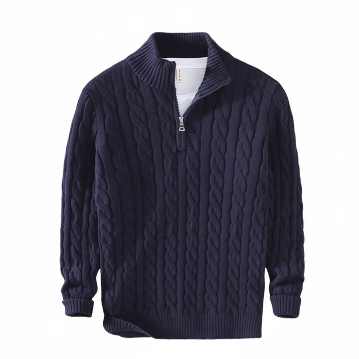 Paul | Herren Zopfmuster Pullover mit halbem Reißverschluss