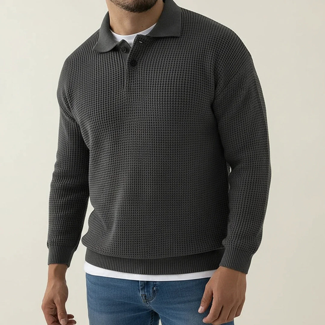 Hans | Herren Strukturierter Pullover mit Knopfkragen