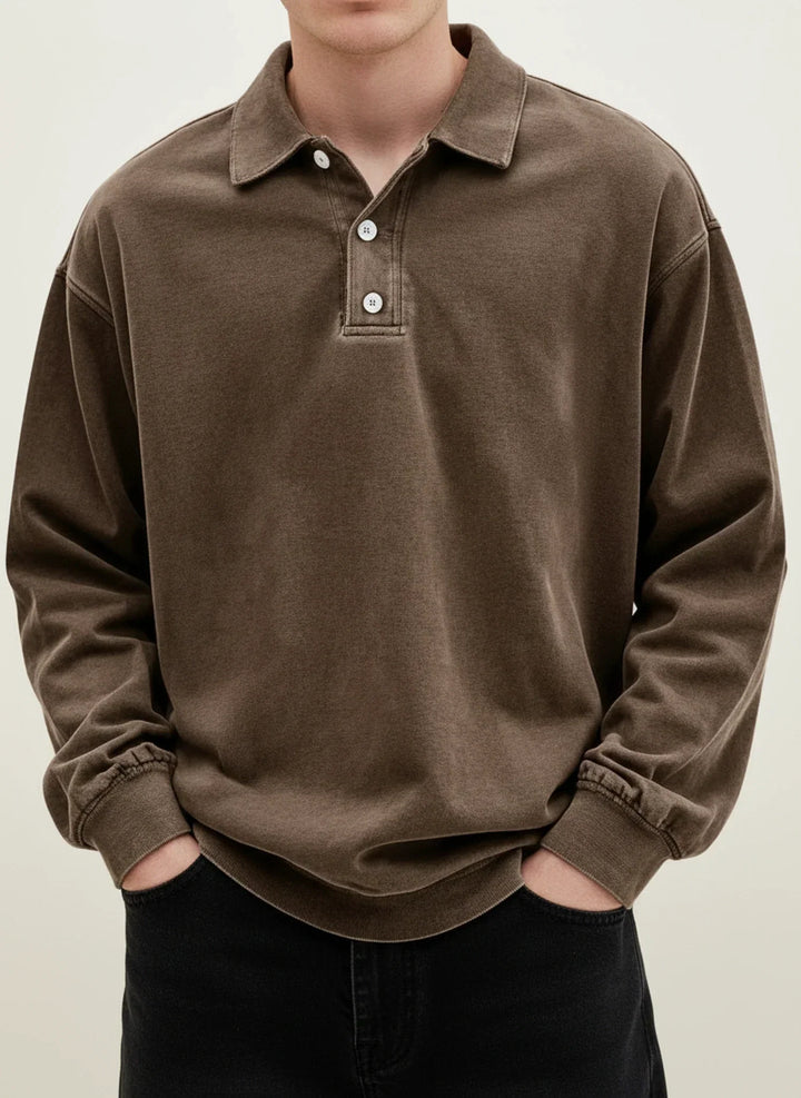Daniel | Herren Relaxte Knopfleiste Langarm Polo-Shirt
