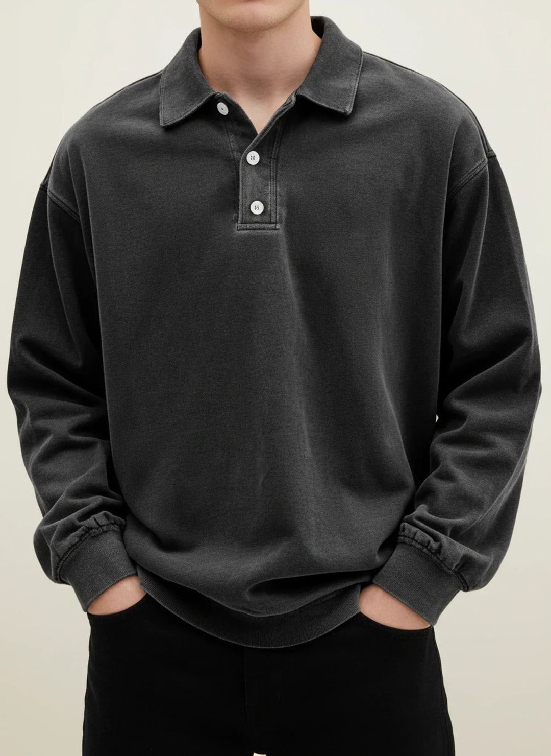Daniel | Herren Relaxte Knopfleiste Langarm Polo-Shirt
