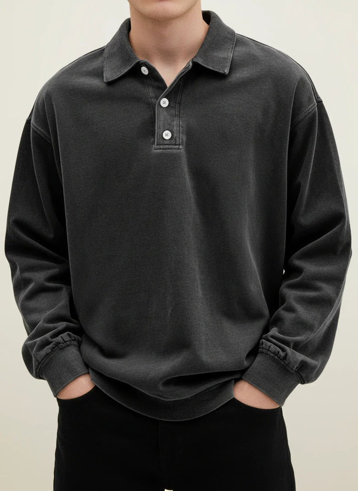 Daniel | Herren Relaxte Knopfleiste Langarm Polo-Shirt