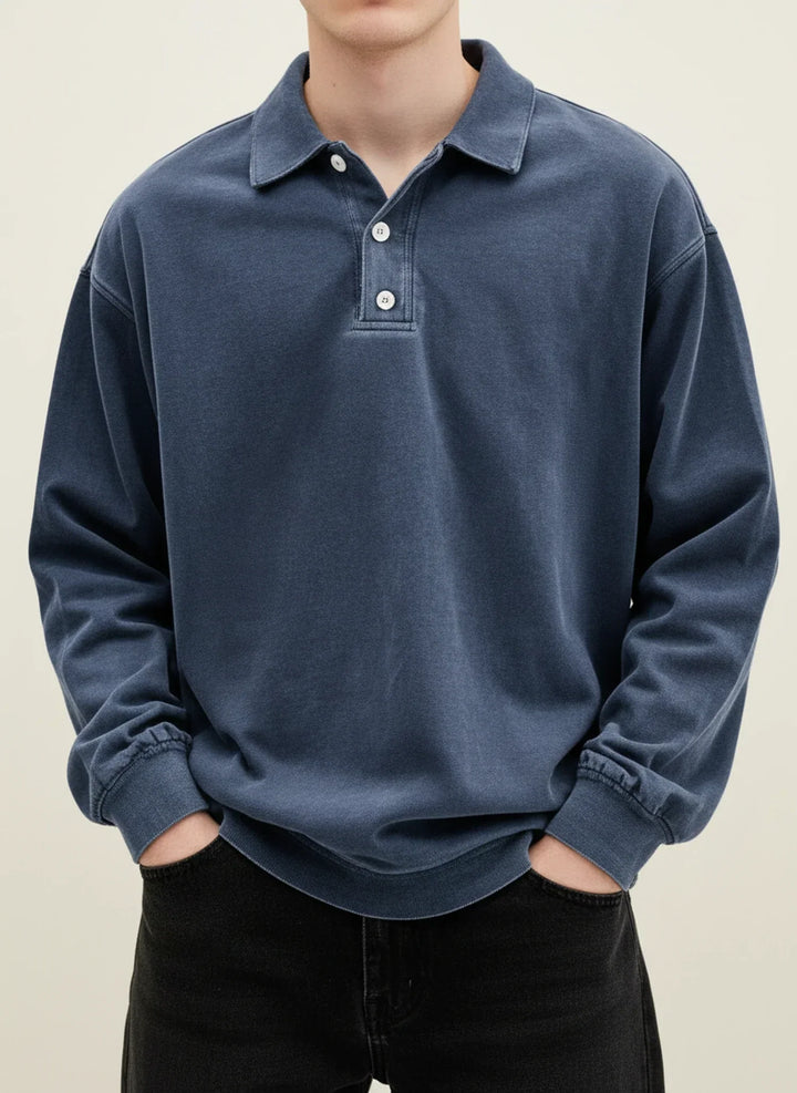 Daniel | Herren Relaxte Knopfleiste Langarm Polo-Shirt