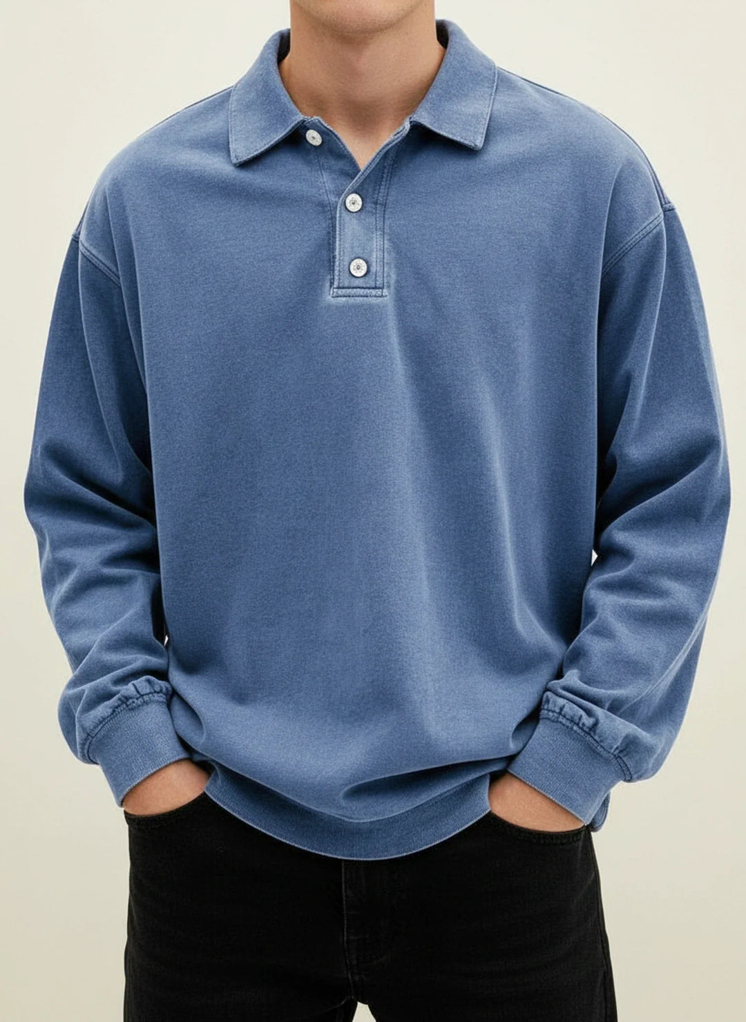 Daniel | Herren Relaxte Knopfleiste Langarm Polo-Shirt