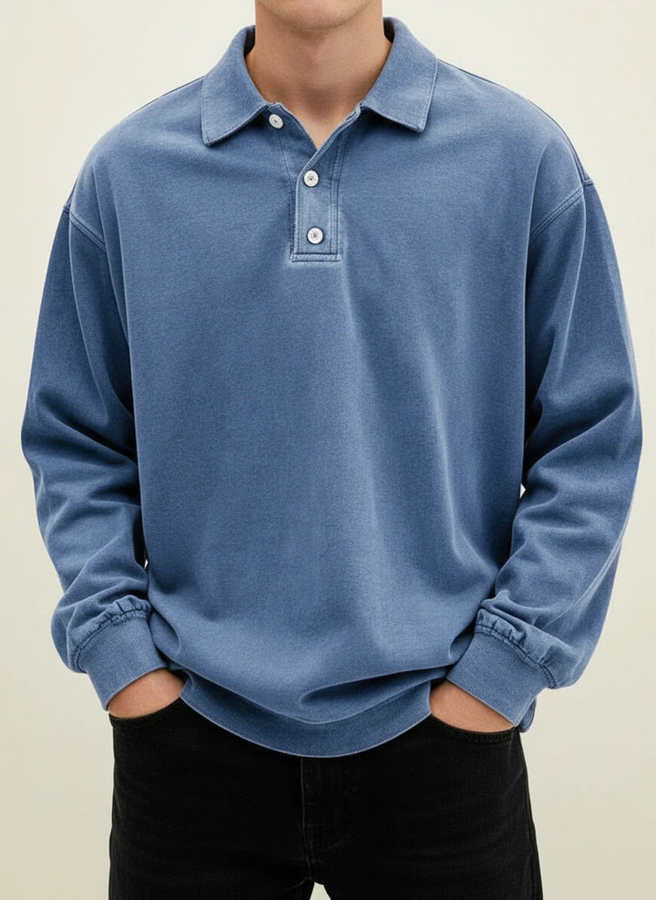 Daniel | Herren Relaxte Knopfleiste Langarm Polo-Shirt