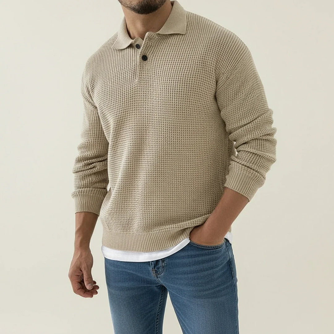 Hans | Herren Strukturierter Pullover mit Knopfkragen