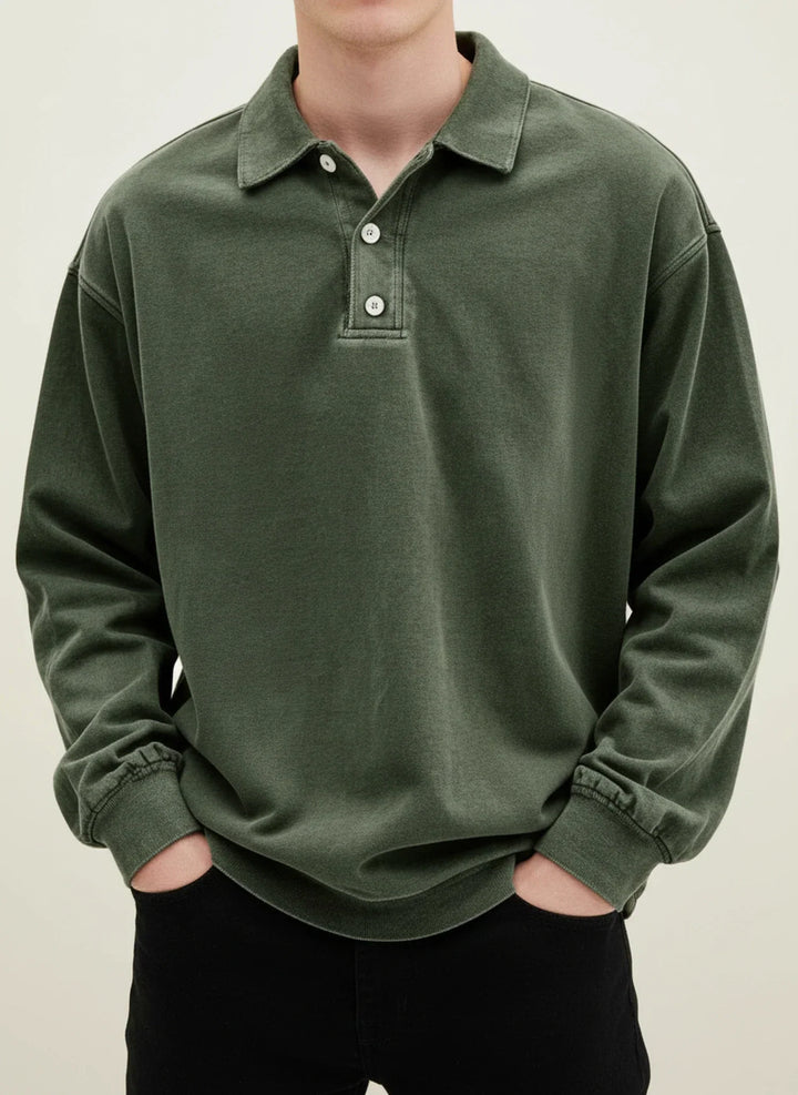 Daniel | Herren Relaxte Knopfleiste Langarm Polo-Shirt