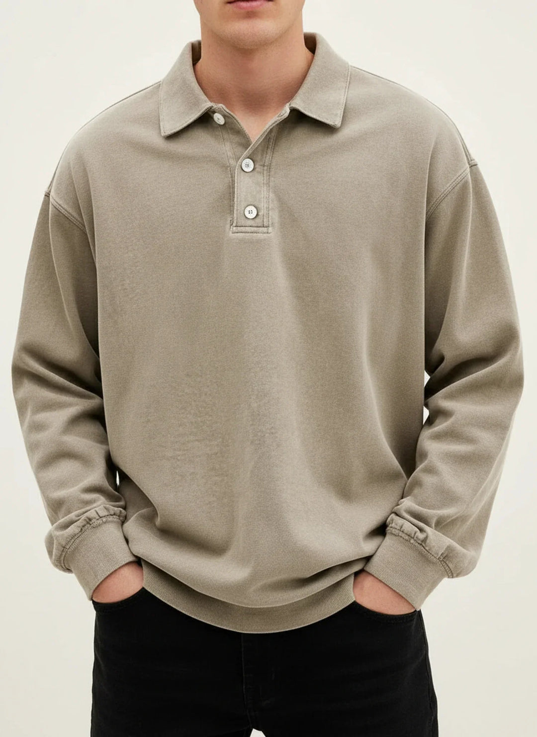Daniel | Herren Relaxte Knopfleiste Langarm Polo-Shirt