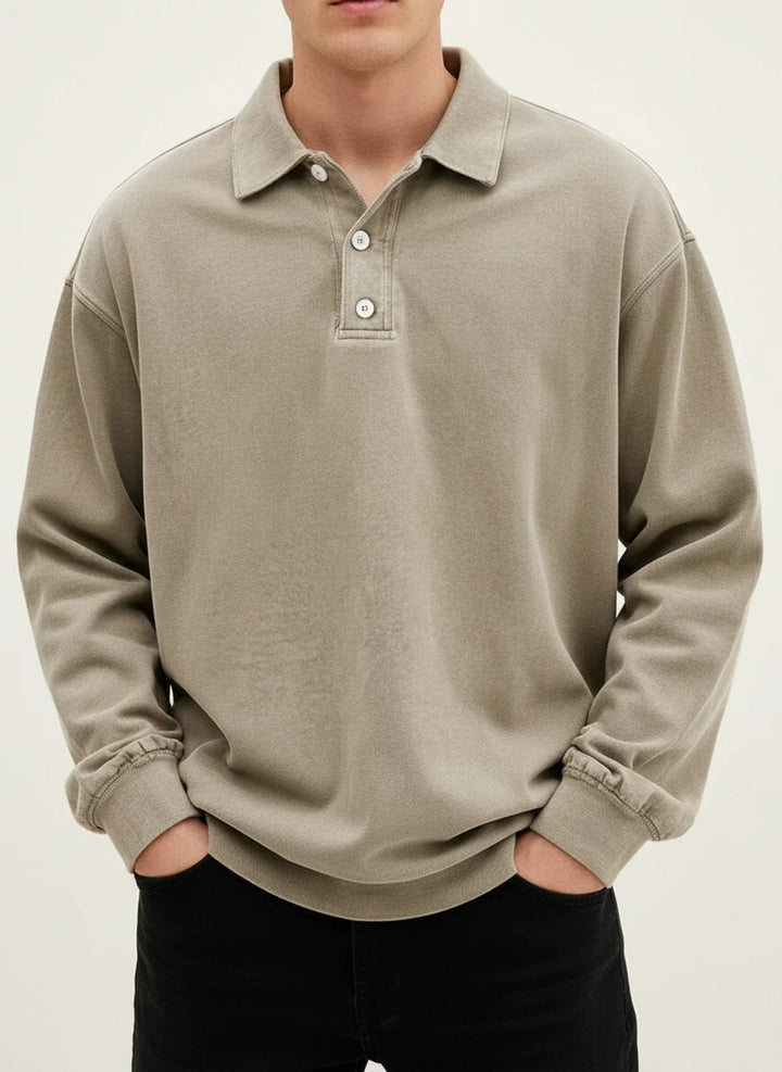 Daniel | Herren Relaxte Knopfleiste Langarm Polo-Shirt