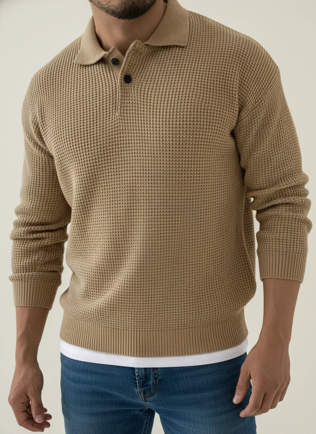 Hans | Herren Strukturierter Pullover mit Knopfkragen
