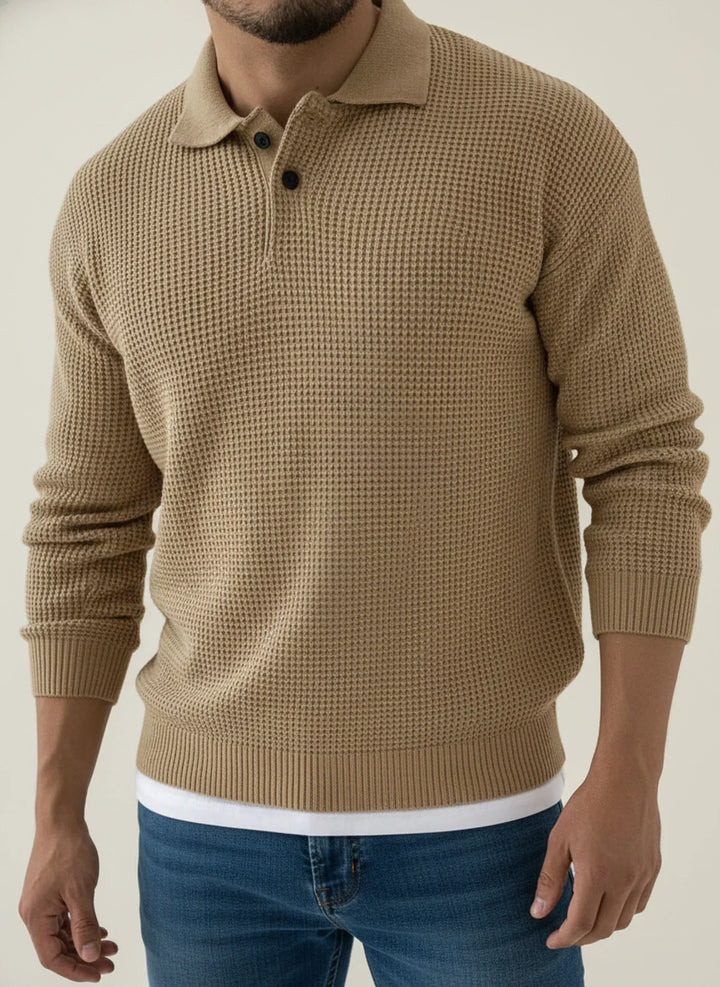 Hans | Herren Strukturierter Pullover mit Knopfkragen