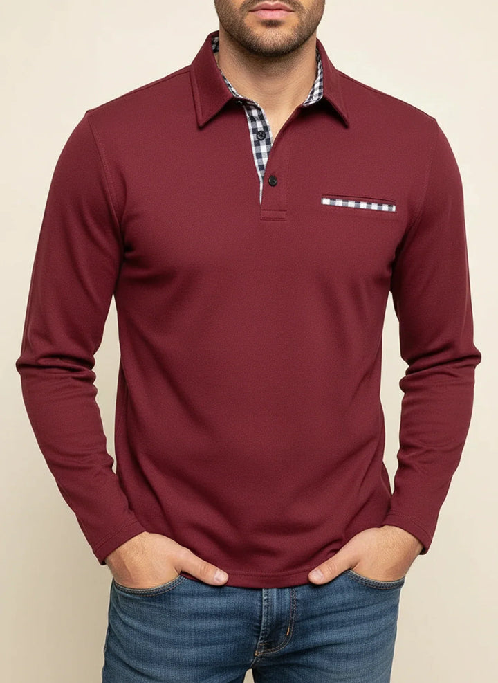Richard | Herren Karo-Besatz Taschen Langarm Polohemd