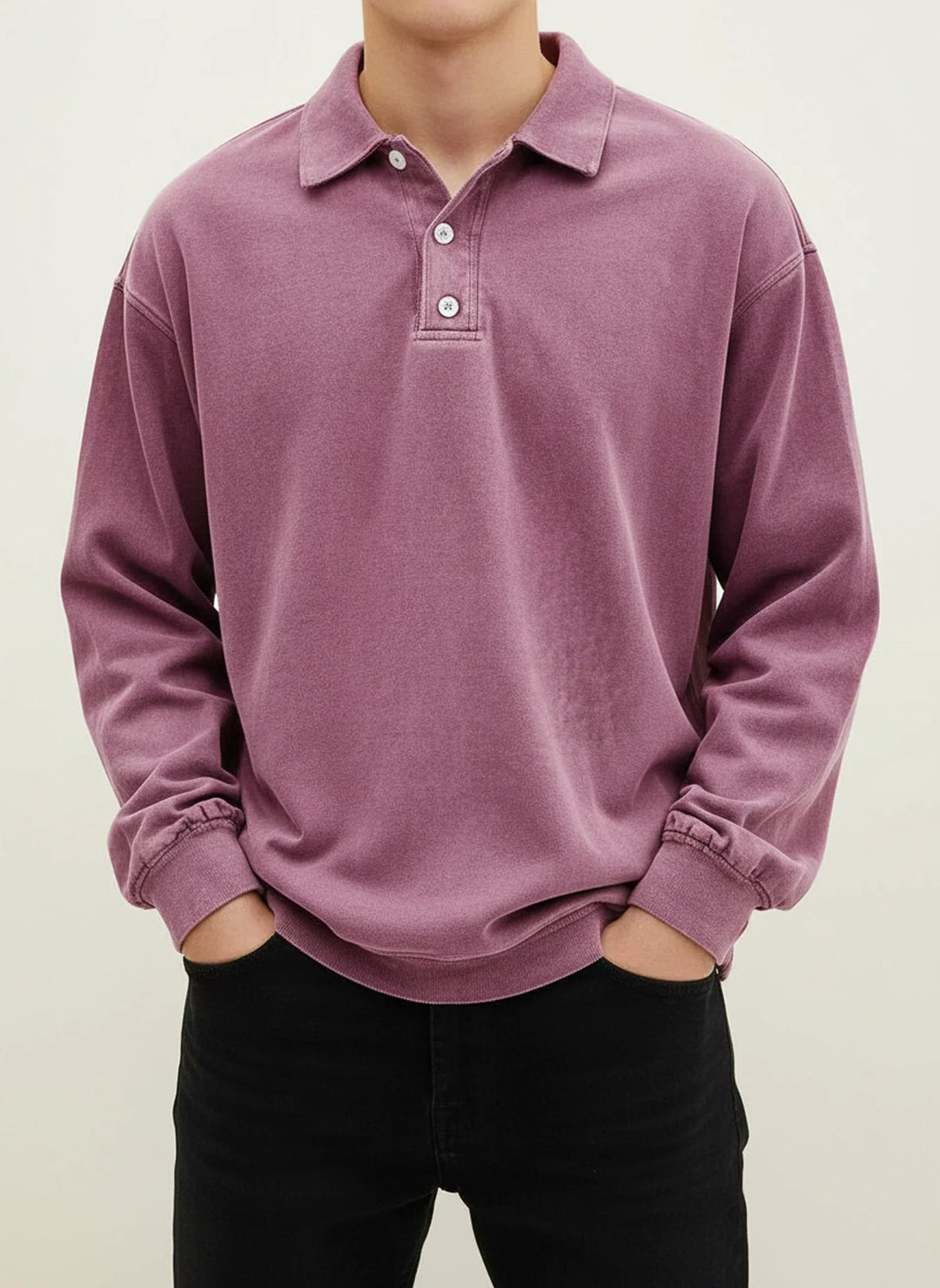 Daniel | Herren Relaxte Knopfleiste Langarm Polo-Shirt