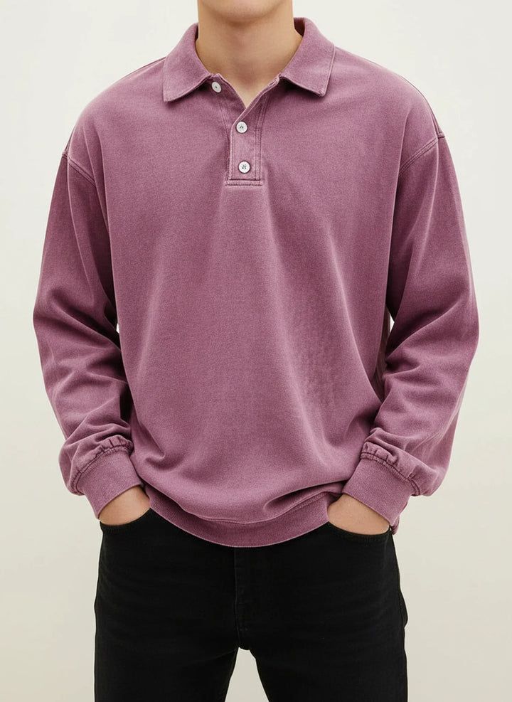 Daniel | Herren Relaxte Knopfleiste Langarm Polo-Shirt