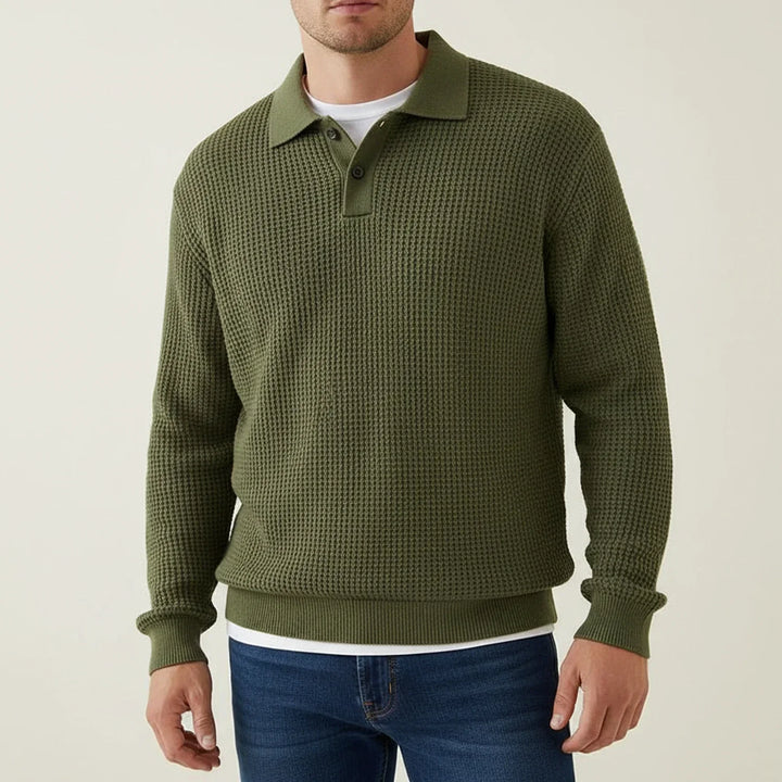 Hans | Herren Strukturierter Pullover mit Knopfkragen