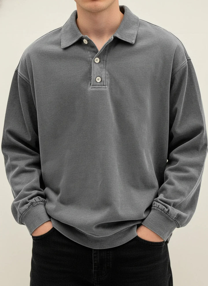 Daniel | Herren Relaxte Knopfleiste Langarm Polo-Shirt