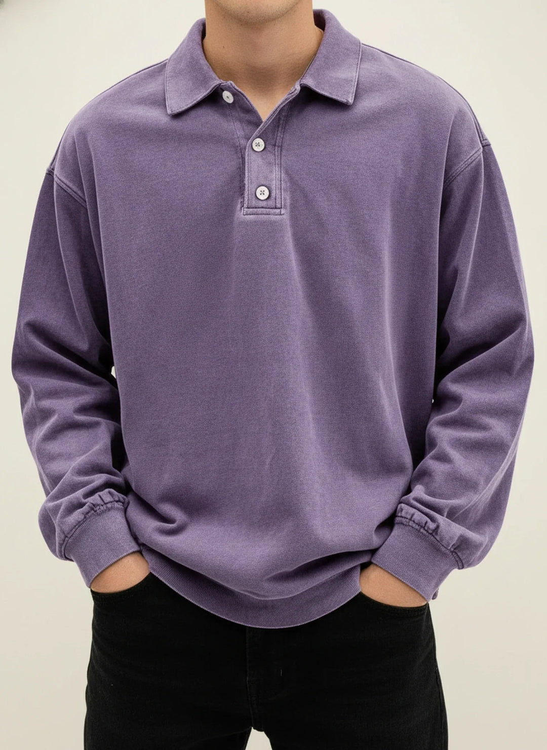Daniel | Herren Relaxte Knopfleiste Langarm Polo-Shirt