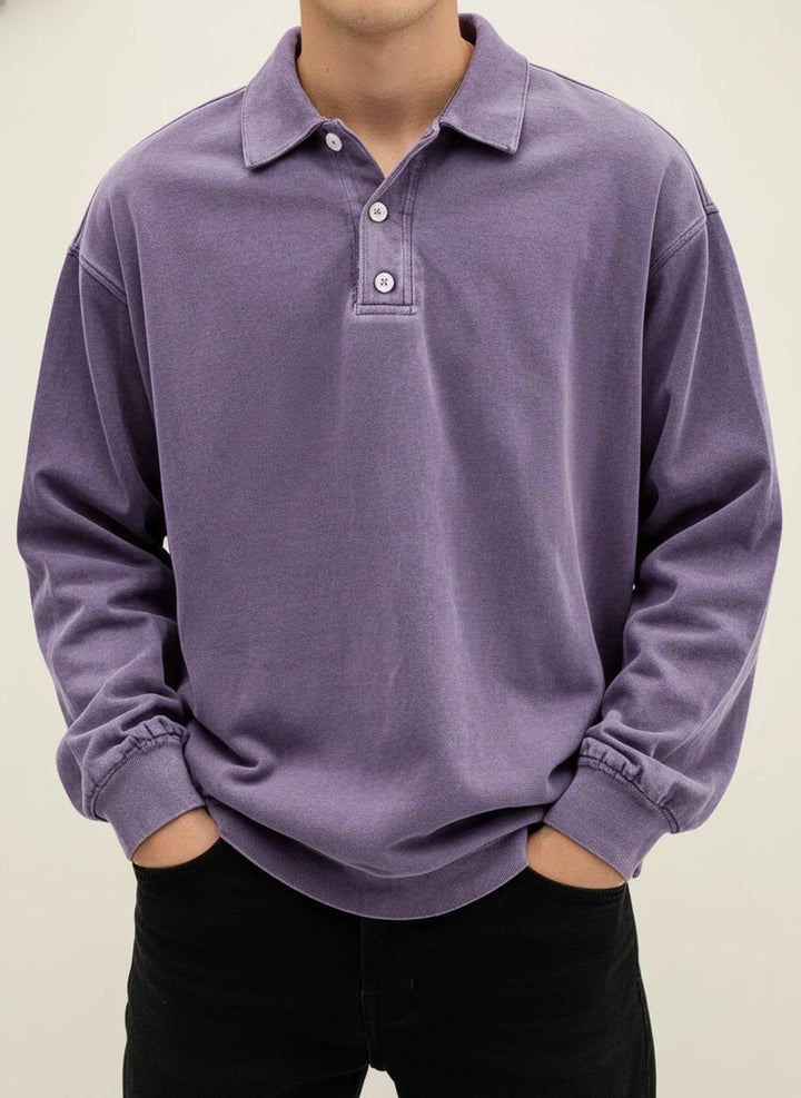 Daniel | Herren Relaxte Knopfleiste Langarm Polo-Shirt