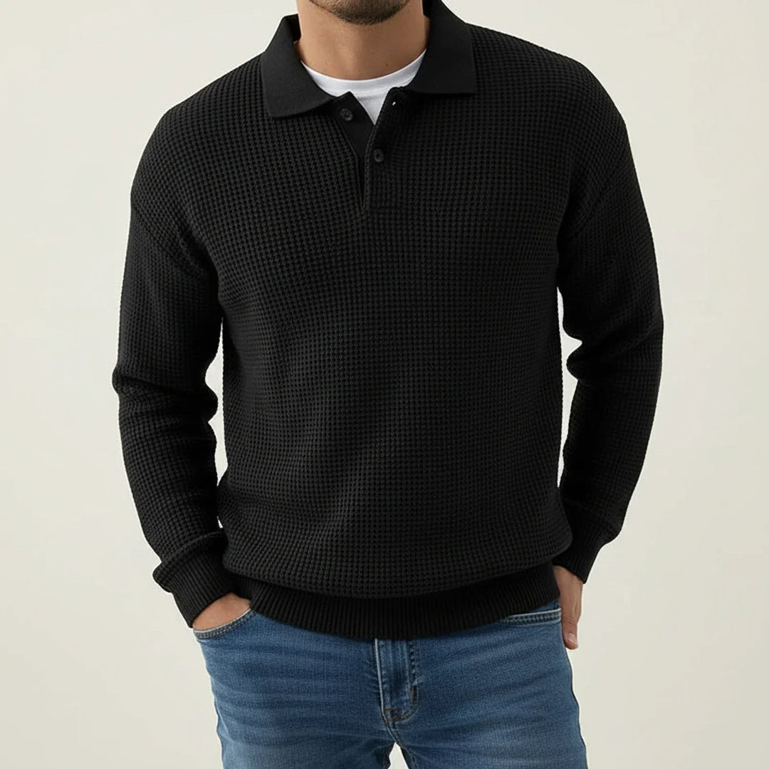 Hans | Herren Strukturierter Pullover mit Knopfkragen