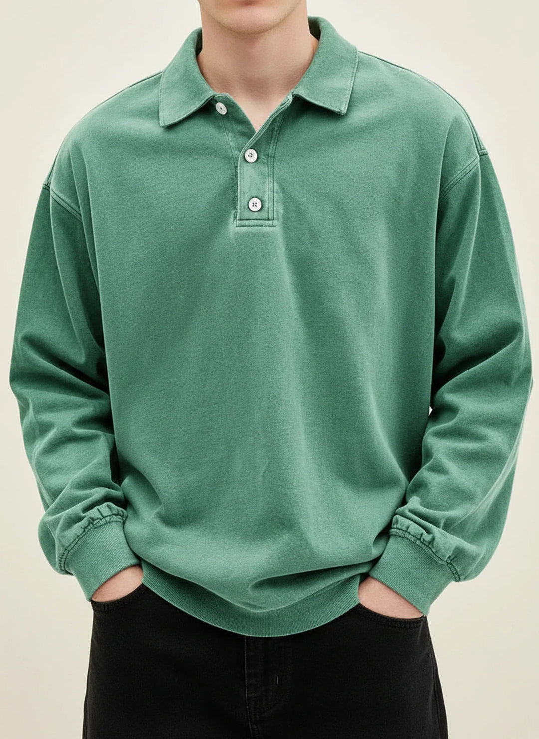Daniel | Herren Relaxte Knopfleiste Langarm Polo-Shirt