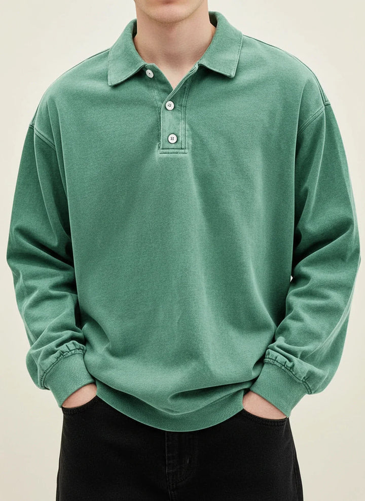 Daniel | Herren Relaxte Knopfleiste Langarm Polo-Shirt