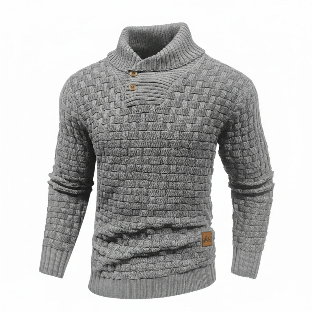 Niklas | Herren Strukturierter Strickpullover mit Knopfkragen
