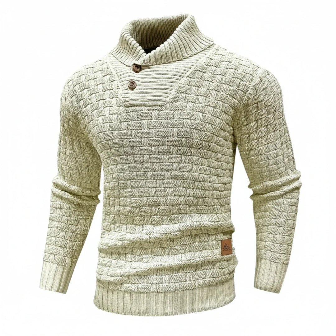 Niklas | Herren Strukturierter Strickpullover mit Knopfkragen