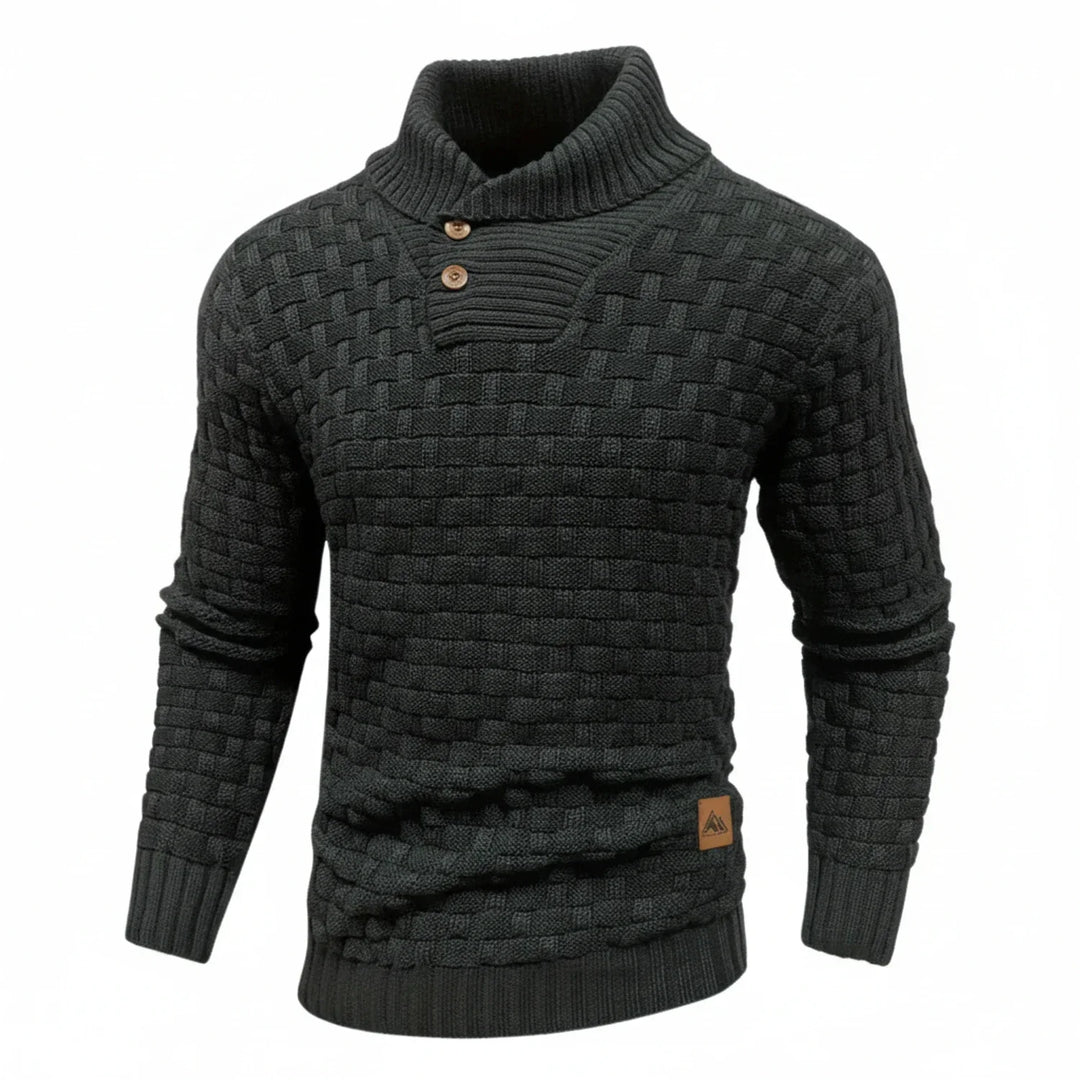 Niklas | Herren Strukturierter Strickpullover mit Knopfkragen