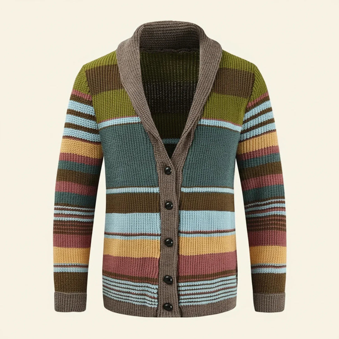 Oliver | Herren Gestreifter Strickcardigan mit Knopfleiste