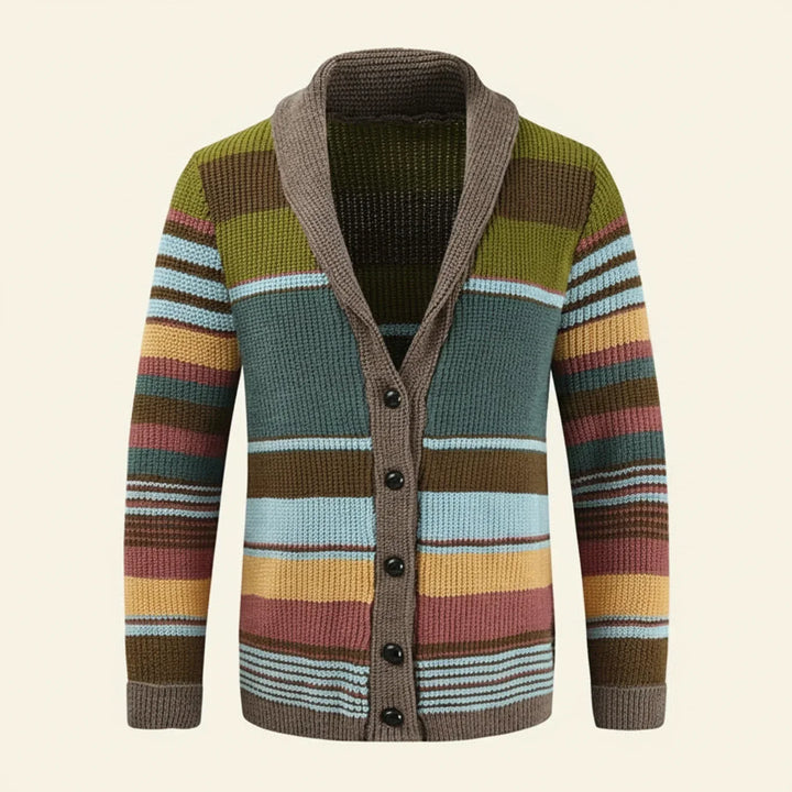 Oliver | Herren Gestreifter Strickcardigan mit Knopfleiste