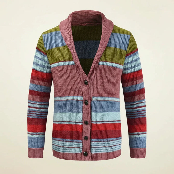 Oliver | Herren Gestreifter Strickcardigan mit Knopfleiste