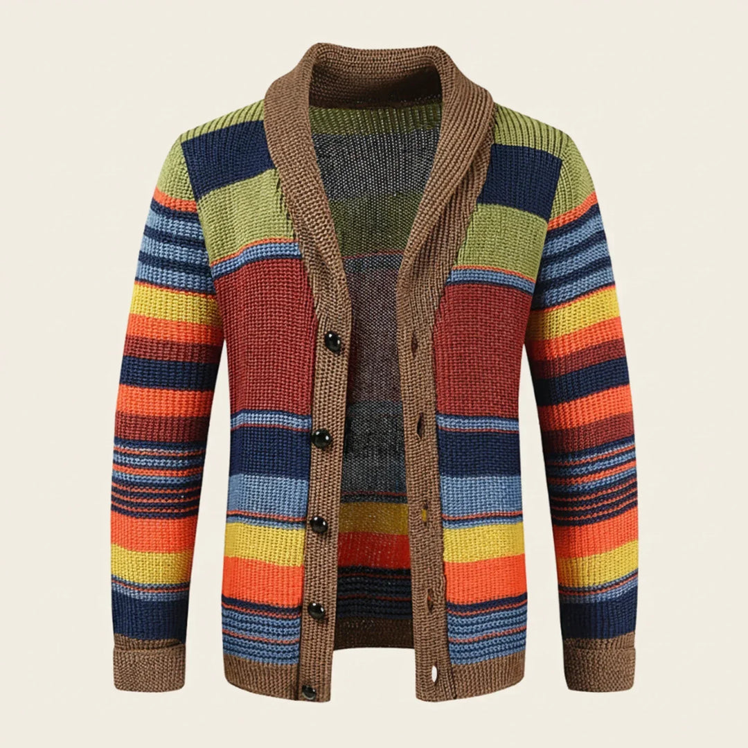 Oliver | Herren Gestreifter Strickcardigan mit Knopfleiste