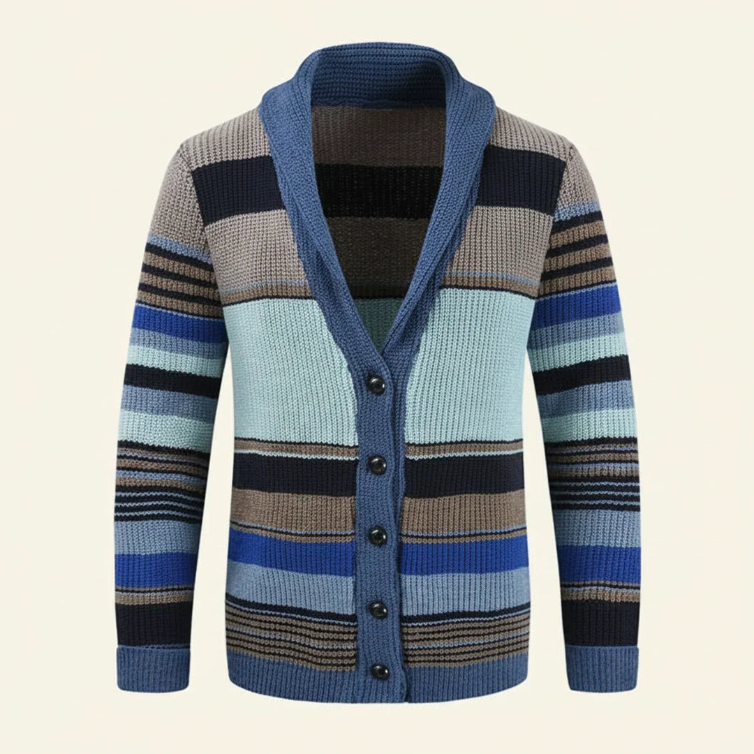 Oliver | Herren Gestreifter Strickcardigan mit Knopfleiste