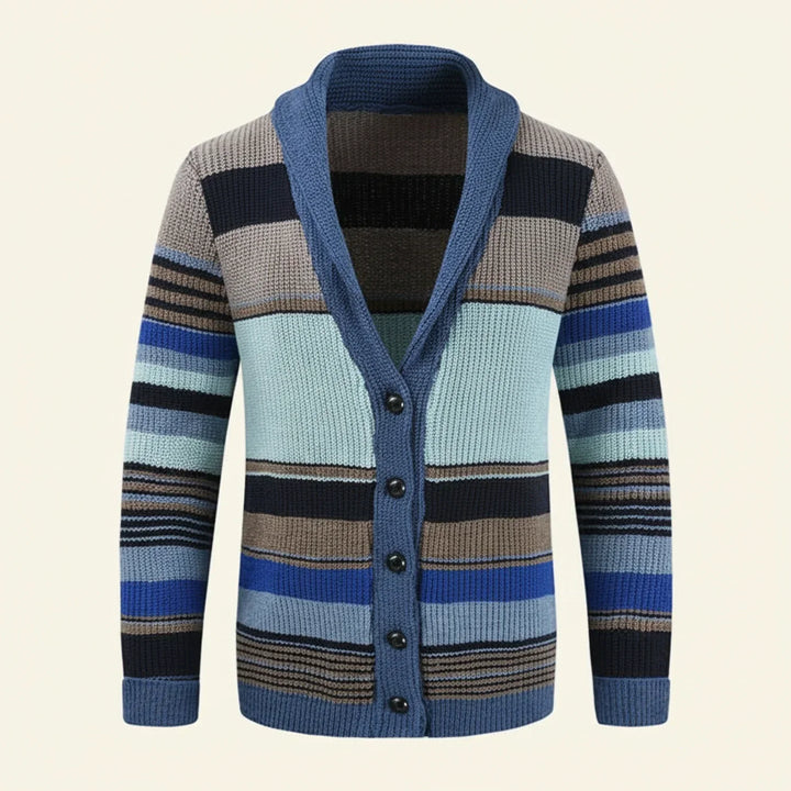 Oliver | Herren Gestreifter Strickcardigan mit Knopfleiste