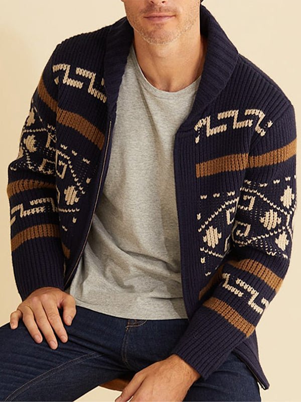 Jakob | Herren Frühling Strickjacke mit Schalkragen und Muster