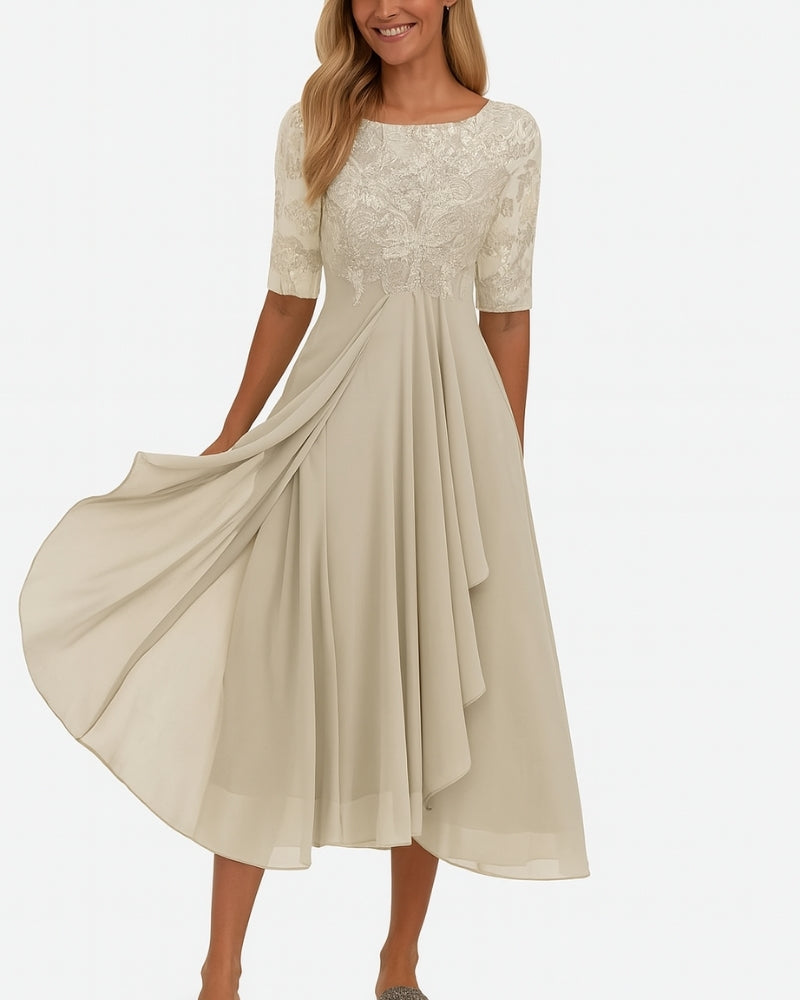 Midikleid aus Chiffon mit Spitzenoberteil – Kleid für festliche Kombinationen