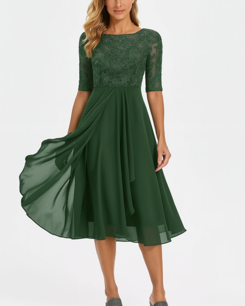 Midikleid aus Chiffon mit Spitzenoberteil – Kleid für festliche Kombinationen