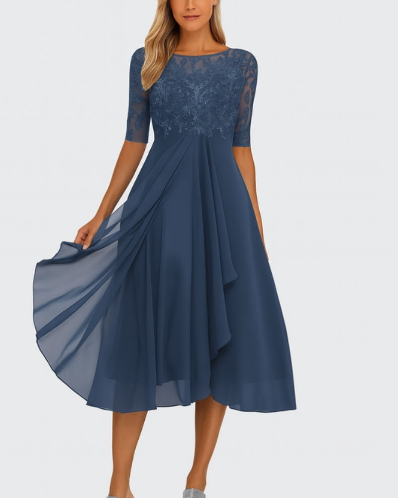 Midikleid aus Chiffon mit Spitzenoberteil – Kleid für festliche Kombinationen